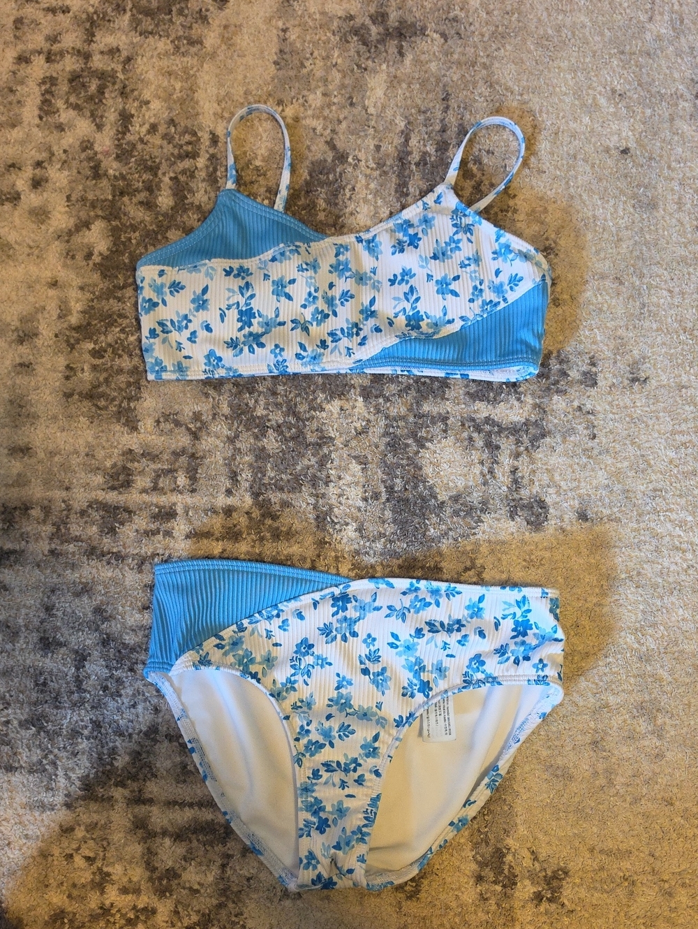 Blue Floral Two-Piece Girls' Swim Set